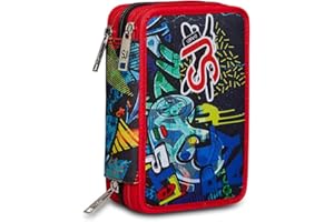 SJ GANG STYLE JAM GANG Astuccio 3 ZIP Bambini e Ragazzi, Multicolore, 12,5 x 20 x 7 cm