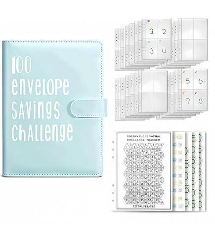 ROSYLEVE Spaaruitdaging – 100 Enveloppen, A5-ringband, Markeerstiften, Budgetplanner – Spaar €5.050 In 100 Dagen