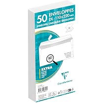 50 Enveloppes Clairefontaine Calligraphe DL 110x220mm - Auto-Adhésives - 80g/m² - Lot De 2