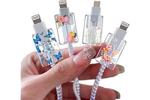 DIYGODY Cute Floral Cable Protector for iPhone Type-C Charger Red Rose Wild Flower Bouquet Butterfly Cherry Blossoms Pattern 4 pcs Set Cable Protector Charging Cord Protector Cable iPhone Charger Saver
