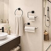 Alper Banyo 3&rsquo;l&uuml; Siyah Banyo Seti, Yapışkanlı ve Vidalı Montajlı Havluluk, Tuvalet Kağıtlığı, Yuvarlak Havluluk ve Kağıt Havl