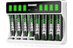 ZEPATH 8 Bays Caricabatteria con 4 x AA e 4 x AAA Batterie