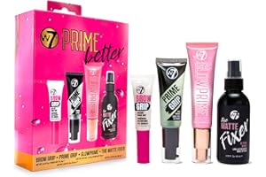 W7 Set regalo Prime Better - Set trucco con 4 confezioni di primer, spray fissante e gel per sopracciglia - Set di make-up da regalo