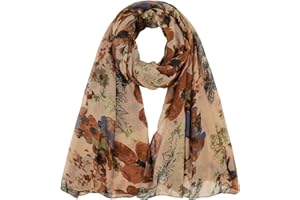 GoGou Ladies Scarves, Chiffon Wraps, Lightweight Floral Printed Sheer Shawls, for Spring, Autumn, 85 x 180 cm