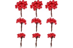GLAITC Bayas Artificiales de Navidad, 300 piezas Bayas de Acebo de Navidad Rojo/Dorado Baya de Navidad Flor de Bayas Falsas para Guirnalda de árbol de Navidad de árbol de Navidad Decoración,3 tamaños Red