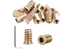 jwtyu Lot de 25 écrous à visser M10 x 25 mm M10 - Manchons à visser M10 galvanisés - Avec clé à six pans creux - Pour panneaux de fibres, contreplaqué et meubles en bois