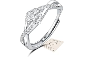 SFONI 925 Sterling Silver Rings, Adjustable Open Rings Eternity Thumb Rings for Women Girls Flower Cubic Zirconia Twist Ring Wedding Promise Anniversary Ring, with Jewellery Box