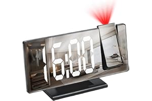 ACETEND Projection Clock,Alarm Clocks Bedside with 7.8'' Mirror Screen,Digital Clock with 180° Rotatable Projector Mirror,4-Level Brightness,Snooze Function,12/24H Display for Home,Bedroom,Office and Kids