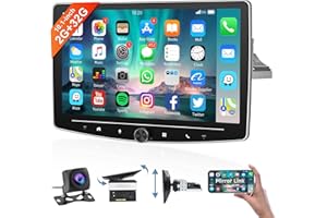 Podofo Android 11 Radio samochodowe 1 Din z obrotowym ekranem 10 cali 2+32G Przycisk Fizyczne Lustro Link FM RDS Radio Bluetooth Dual USB MIC AHD Kamera cofania Kabel RCA Subwoofer