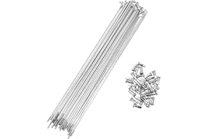 A ABSOPRO Lot de 36 Rayons de Vélo 14G avec 36 écrous pour Roues de VTT en Acier au Carbone Ton Argent