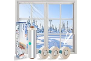 TRAIMBER-SEVEN Window Insulation Kit – Clear POF Shrink Film 1.6m x 10m with 3 Rolls Double-Sided Tape | Draught Excluder for Winter, Reduces Heat Loss & Condensation | Fits Most Windows