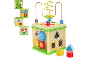 TOP BRIGHT Jouet Cube D'activité en Bois pour Garçon et Fille 2 Ans, Jeux Labyrinthes de Perles pour Enfant 1 Ans, Cadeau Educatif pour Bébé 18 Mois 24 Mois