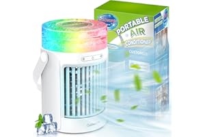 GLINTDLIUNOVIP Air Cooler, Portable Personal Mini Air Conditioner, 3 Speeds Mode 7 Colors LED Evaporative Cooler Air Conditioner, 4000mAh USB Rechargeable Desktop Cooling Fan for Home Office Dorm(600ML)