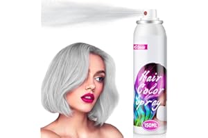 AFDEAL Temporäre Haarfarbe Spray für Kinder Erwachsene, 150ML Temporäre lebendige Schattierungen, abwaschbar Haarfarbe Spray Haarfärbemittel für Party, Halloween, Weihnachten, 150ML Silberweiß Haarspray