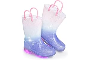 EUXTERPA Kids Toddler Light Up Wellies Glitter Welly Rain Boots for Girls with Handles for 1-9 Year Old Child