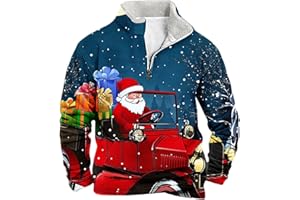 WOXIHUAN Neu Weihnachtspullover Herren Lustig Weihnachtsmann Rentier Schneemann 3D Druck Weihnachts Sweatshirt Herren mit 1/4 Reißverschluss Weihnachtspulli Fleecepullover Xmas Pullover Ugly Christmas Sweater
