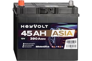 ‎BATTERIE24.DE HeyVolt Asia Autobatterie 12V 45Ah 390A/EN Starterbatterie, absolut wartungsfrei, Pluspol Links