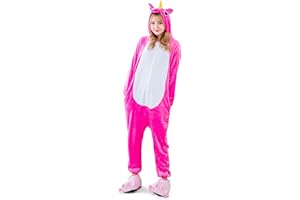 Kauson Unisex Einhorn Pyjamas Onesie Karton Animal Cosplay Fasching Kostüm Warm Gefüttert Body Overall Tier Nachtwäsche Kigurumi Karneval Halloween Weihnachten Xmas Pyjamas Sleepwear
