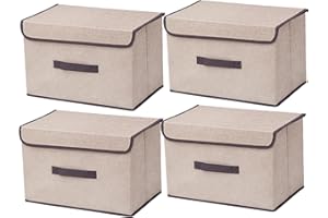 NCRGB Składane pudełka do przechowywania z materiału, 4 sztuki, z pokrywką, 36 x 23 x 24 cm, z pokrywką, organizer na ubrania, do organizacji pokoju, zabawki, beżowe