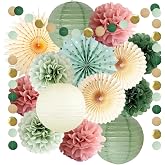 HGWOUY Party Decoration Pink Mint Paper Pom Poms Set | Lanterns Fans Circle Garland Hanging Ornaments for Wedding Birthday Pa