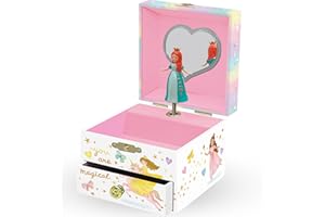 GIGGLE & HONEY Portagioie Carillon Principessa per Bambine - Cofanetto Musicale per Bambini con Principessa Rotante, Regali di Compleanno Principessa per Bambine, 10,8 x 12,1 x 8,9 cm - Età 3-10 anni, Bianca