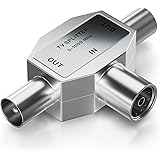 deleyCON Répartition Antenne T-Couplage pour Adaptateur TV T Couplage Coaxial 2X Prise Coaxiale Argent