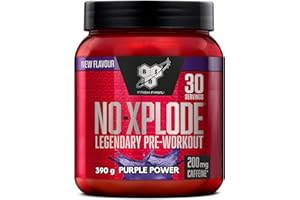 BSN Nutrition N.O.-Xplode Pre Workout Powder Food Supplement, Energy and Focus support with Caffeine, Amino Acids, Vitamin C and Zinc, Purple Power Flavour, 30 Servings, 390g (Packing May Vary)