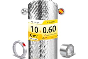 OPTIMER SYSTEM AISLANTE TERMICO MULTIUSOS PREMIUM | Reduce el Frio y el Calor |100% ALUMINIO|Aislante Termico para Ventana, Pared, Suelo, Techo, Coche, Garaje [ 0.6 X 10m ] (6m²) + 2 cintas adhesivas