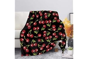 HUGS IDEA Cherry Throw Blanket, Cute Cherry Pattern Gift for Girls Daughter Warm Soft Comfortable Blanket for Sofa Chair Bed Sofa Pressure Relief Throws XS