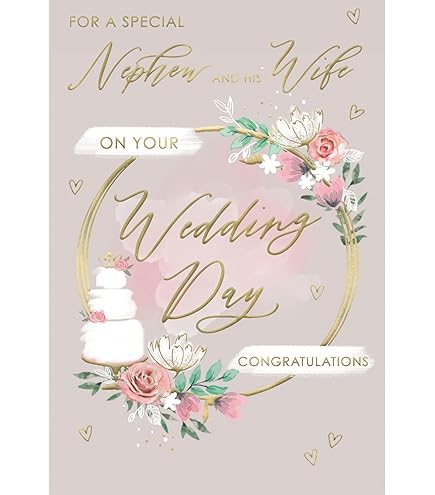 Floral Lucky Horseshoe Wedding Card For Nephew & Wife - UK Made, Foil Embossed