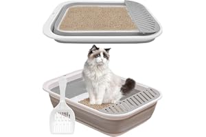 WUBUSHAN Großes Faltbares Katzenklo mit Schaufel - Niedrig für alte Katzen, Reisetoilette für Katzen