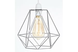 GMUK HOME & GARDEN PRODUCTS Retro Design Light Shade - Metal Wire Basket Cage Lamp Shade - Ceiling Pendant Light Shade – Wire Cage Lamp Shade - Vintage Industrial Style – Easy Fit Metal - Chrome