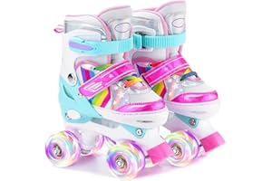 ERNAN Patines 4 Ruedas, 4 tamaños Ajustables con Ruedas Que Brillan en la Oscuridad, Patines de Ruedas para niños,Patines Niña Niño Principiante Regalo