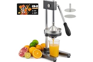 CO-Z Presse Agrumes Manuel Professionnel Silencieux en Acier Inoxydable de Qualité Alimentaire Broyeur Jus Presse Orange Lime Citron Pommes Fruit, Gris