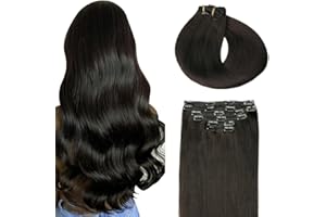 SURNEL Extensiones de Clip de Pelo Natural, 45cm 120g 6 Piezas Negro Natural Extensiones de Clip Natural Remy Cabello Humano Extensiones Pelo Natural Extensiones de Clip(#1B-45cm)