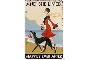 YUNKING Metal Art Outdoor Gift for Whippet Lovers And She Lived Happily Ever After Coffee Shop Wall Art Dog Bathroom Home Living Decor Poster Tin Sign Art Wall Funny Metal Signs Gift for Room 8x12 inch