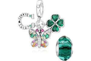 LNQOBU Ciondolo in Argento Sterling 925 Charm Bead con Bracciale e Collane Europei da Donna,Perline Intarsio con 5A Zircone per Donna Perline