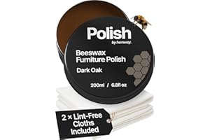 HEMWAY Dark Oak Beeswax Furniture Polish 200 ml / 6.8 fl oz, & 2 Lint-Free Cloths, Natural Wood Wax Protection Bees Wax for Modern & Antique, Restores & Protects, Long-Lasting, Beeswax Polish for Wood
