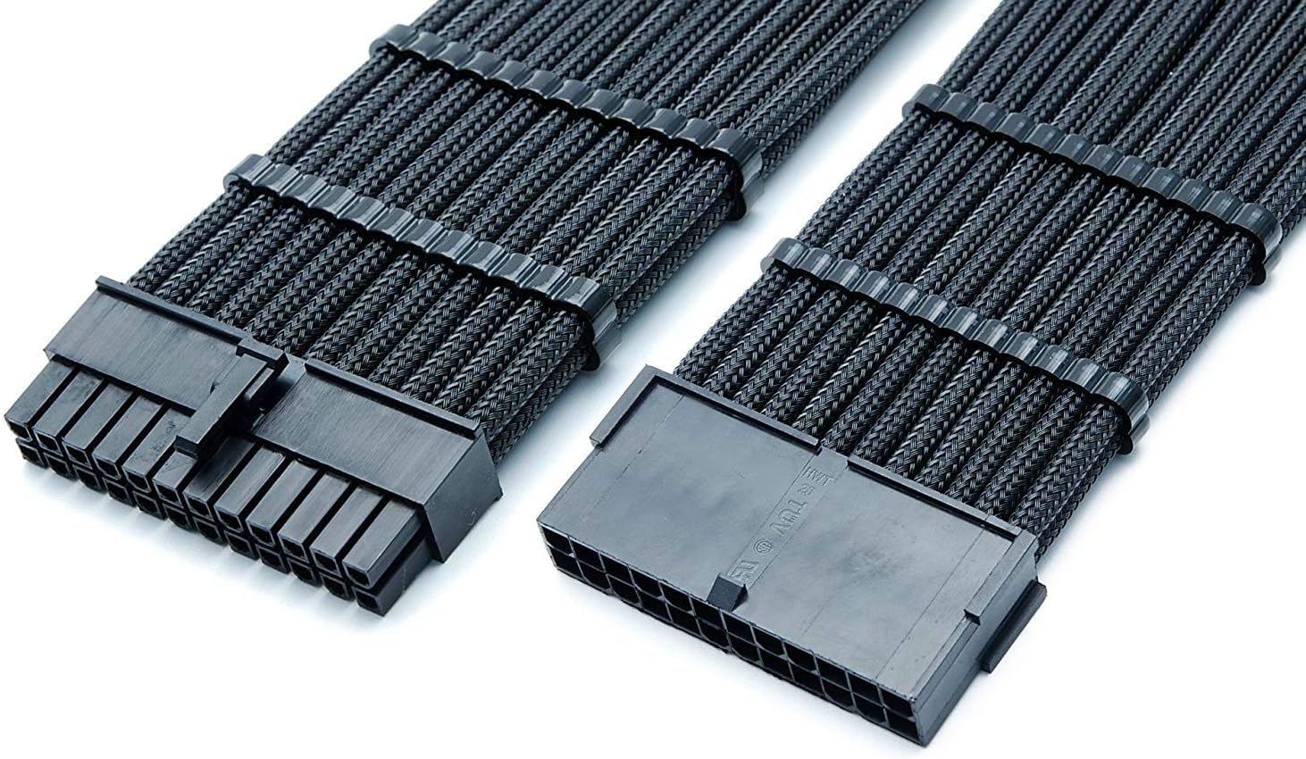 Shakmods 30cm BLACK 24 Pin ATX Motherboard Black Extension Sleeved Cable with 2 Free Cable Comb