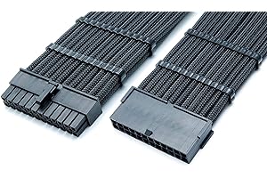 Shakmods Cable de extensión para placa base ATX de 24 pines negro de 30 cm con 2 peines de cable gratis