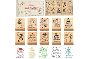SUJEBKC 10 Pezzi Timbri Legno Natalizi Timbri Natalizi in Legno per Scrapbooking Decorazione Regalo Festa di Natale