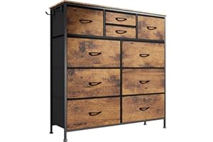 MYHMCT Chest of Drawers, 10-Drawer Fabric Dresser with Wood Top & Metal Frame, Sturdy Storage Organizer for Bedroom, Kids Room, Living Room, Closet - Easy Assembly (Rustic Brown)