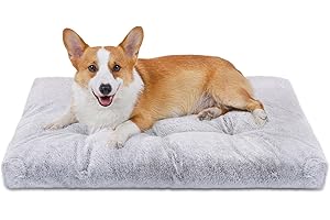 Nobleza Dog Bed Medium, Ultra Soft Thick Dog Beds Medium Washable, Fluffy Calming Anti Anxiety Crate Mattress, Deluxe Plush Pet Mat with Anti-Slip Bottom, Grey, 80x50x10cm