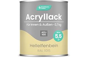 GRUNDMANN FARBEN Grundmann Acryllack ACL 100 - Beige 0,7 Kg - 4in1 Lack inkl. Grundierung - Innen und Außen - Für Holz, Metall, Stein & Kunststoff - Hellelfenbein RAL 1015