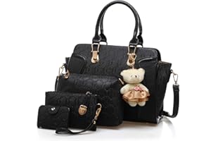 Pahajim Handbags for Women,Ladies Handbag Set Top Handle Bags 4 Pieces Set in PU Leather,Tote Bag Shoulder Bag Clutch and Card Holder Sets for Shopping Work Travel Gift