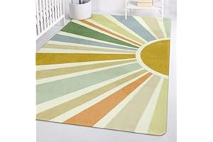 STARUIA Boho Sun Area Rug for Nursery,4x6 Large Washable Rug for Living Room,Colorful Kids Rug for Bedroomy,Non-Slip Modern Carpet Soft Throw Floor Mat for Kitchen Office Playroom