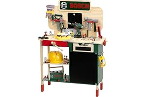 Theo Klein 8734 Bosch Banco da Lavoro Bosch in Legno | Robusto Piano di Lavoro per Bambini con Altezza Regolabile | Giocattolo per Bambini dai 3 Anni