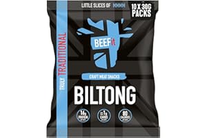BEEFit Biltong Beef Jerky - Healthy High Protein Snacks, Gluten Free and Keto Friendly Snack - Perfect for On-the-Go or Fitness Enthusiasts, 30g (Pack of 10)