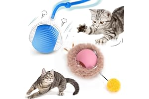Fancysky Giochi per Gatti, Giochi Gatto Interattivi, Pallina Interattiva per Gatti, Pallina Gatto Automatica con Orecchie e Coda in Peluche, Pet Smart Rolling Ball 3 Modalità, Movimento Irregolare