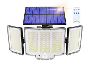 HAOKIANG Faretto LED Da Esterno Solare 348LED Faro Led Esterno Con Pannello Solare Con Accumulatore 270° Luci Solari Da Giardino 3 Modalità Faretti Solari a LED Da Esterno Lampione